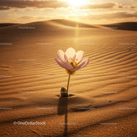 Delicate flower blooming alone in desert dunes