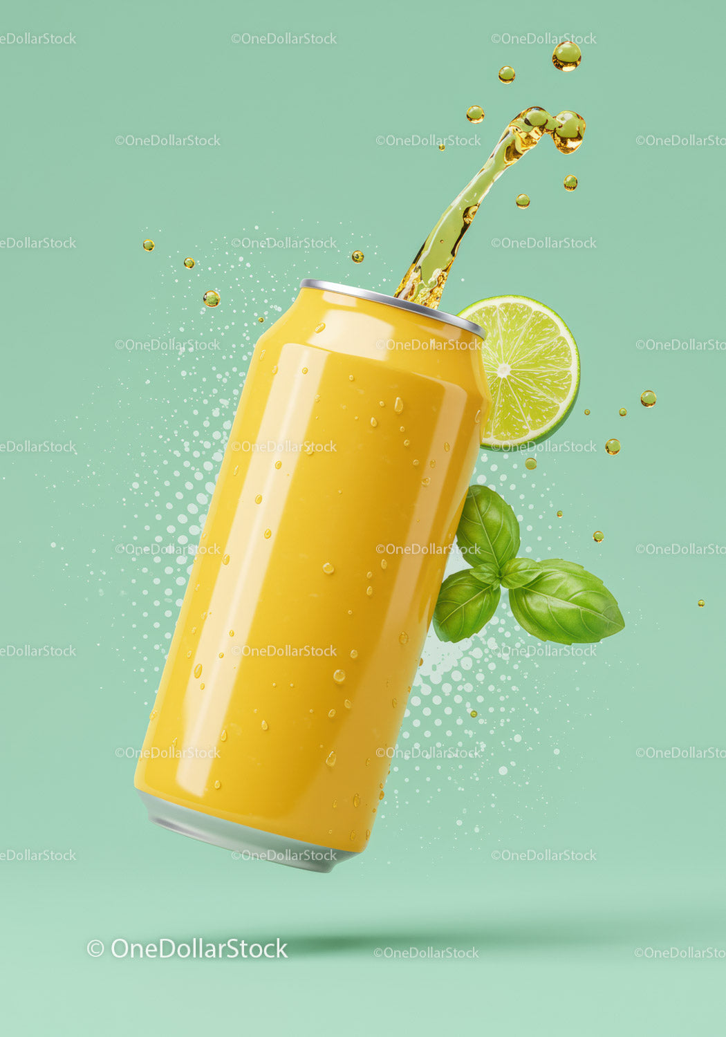 Refreshing Citrus Drink Splash with Basil Leaves