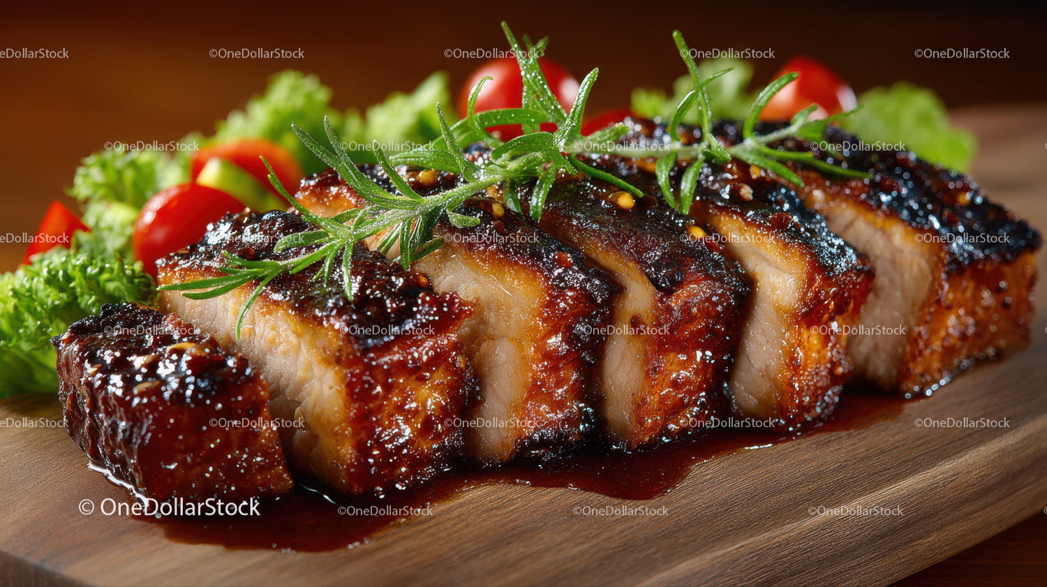 Juicy Grilled Pork Ribs with Fresh Herbs and Vegetables