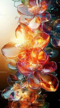 Vibrant Glass Flower Art with Luminous Petals and Abstract Design