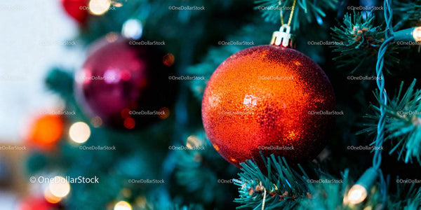 Red Glittery Christmas Ornament on Festive Tree