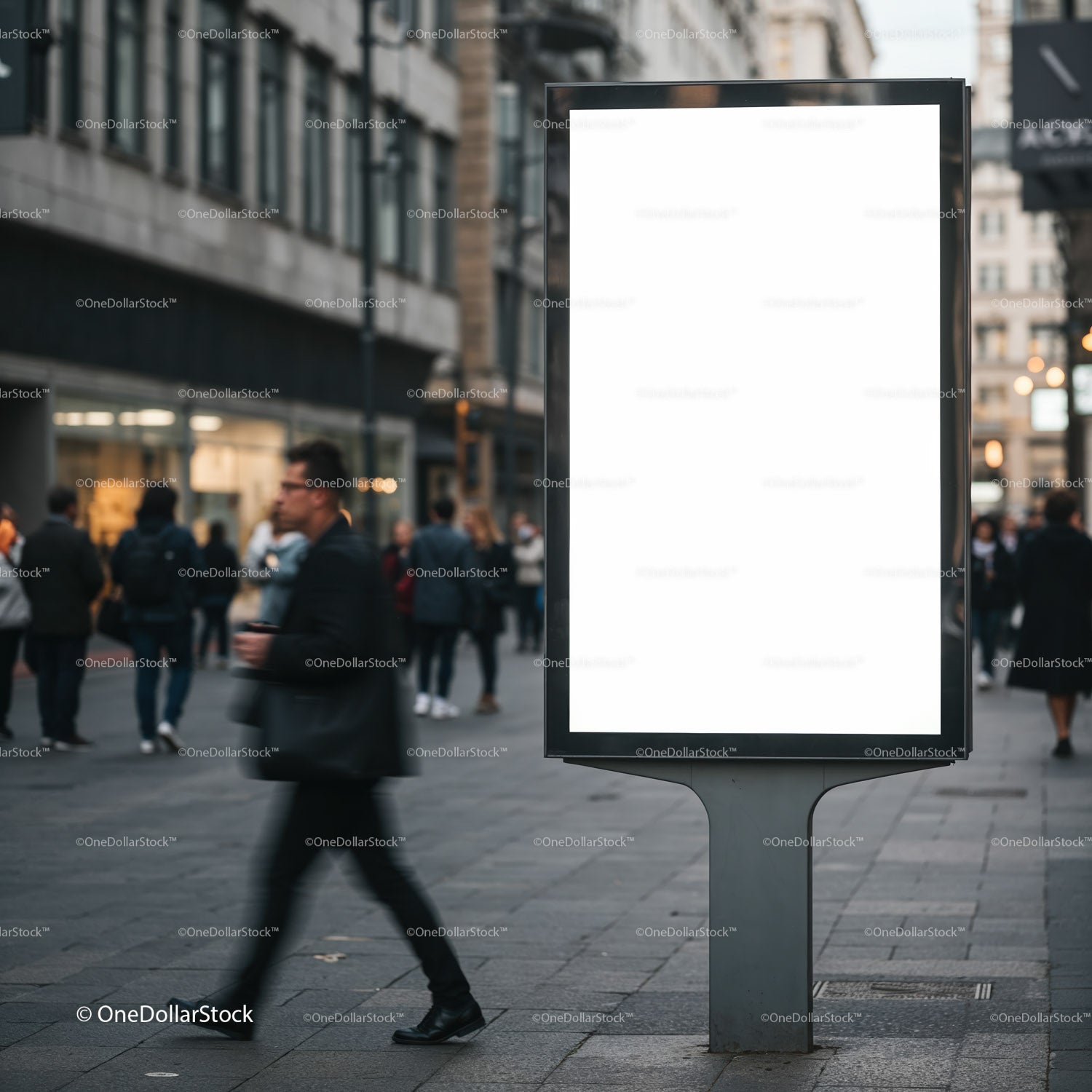Busy urban street with blank digital billboard display