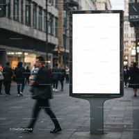 Busy urban street with blank digital billboard display
