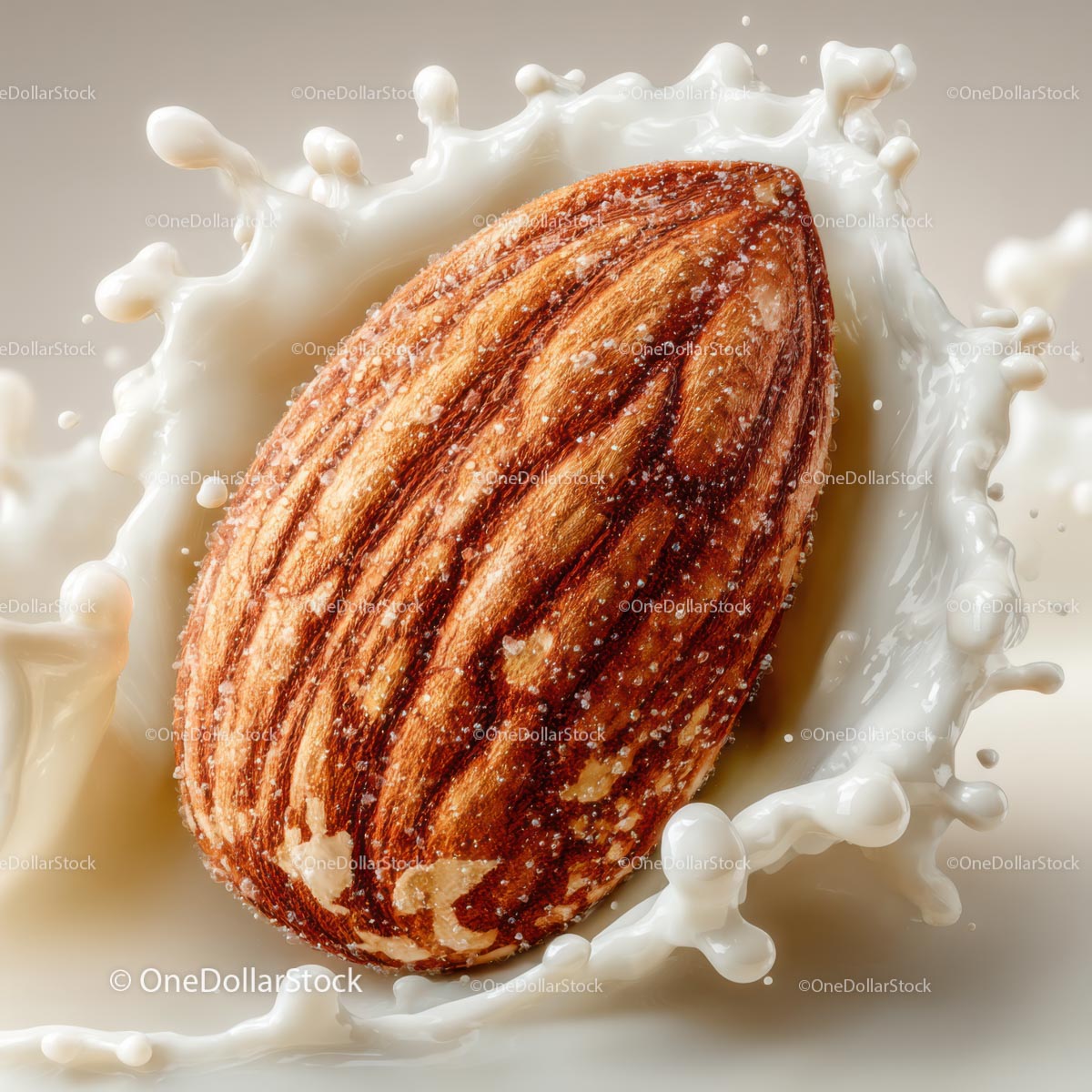 Almond Splashing in Milk Creating Delicious Moment