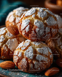 Golden Brown Cookies with Powdered Sugar and Almonds