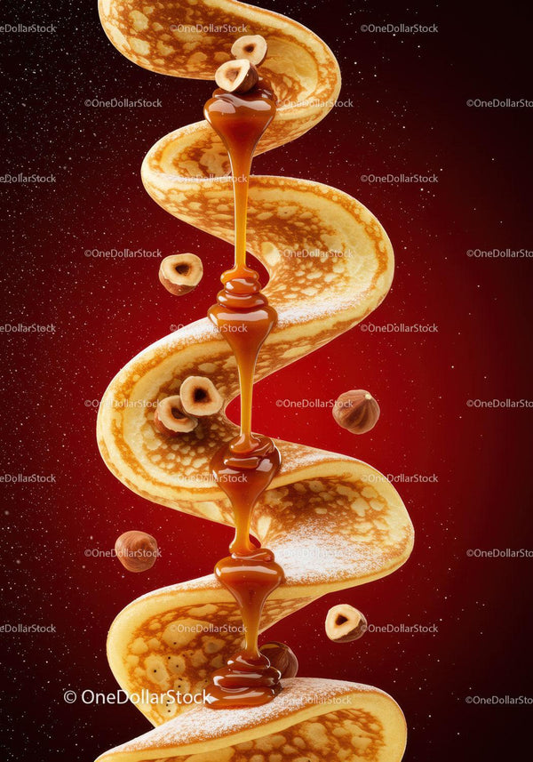 Golden Pancake Spiral with Caramel and Hazelnuts