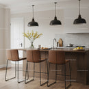 Modern Kitchen with Leather Bar Stools and Pendant Lighting