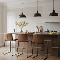 Modern Kitchen with Leather Bar Stools and Pendant Lighting