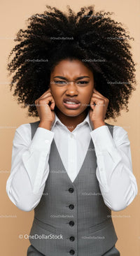Frustrated Businesswoman with Nervous Expression in Office Attire