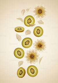Fresh kiwi slices and delicate cream flowers arrangement