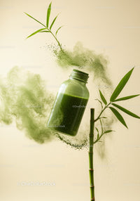 Green Detox Juice Bottle with Bamboo and Powder Splash