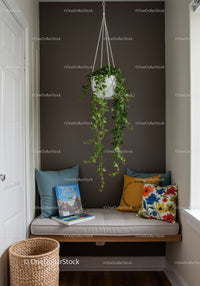 Hanging Ivy Plant in White Pot in Cozy Home Nook