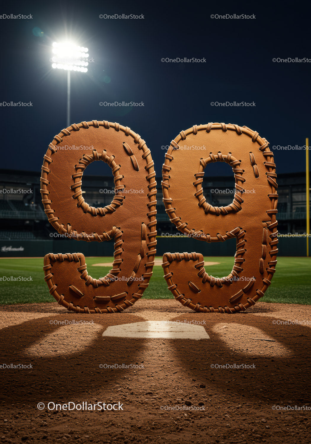 Baseball Stitch numer dziewięćdziesiąt dziewięć na boisku nocą