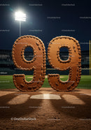 Baseball Stitch Number Ninety Nine on Field at Night