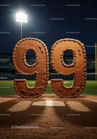 Baseball Stitch Number Ninety Nine on Field at Night