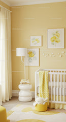 Bright Baby Nursery with Yellow Decor and Floral Wall Art