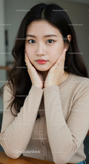 Elegant Portrait of a Young Asian Woman with Long Hair and Natural Makeup