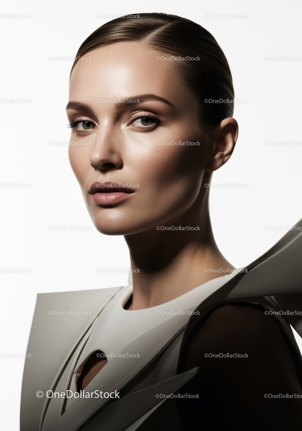Elegant Fashion Portrait of a Woman with Sleek Brown Hair and Modern Style