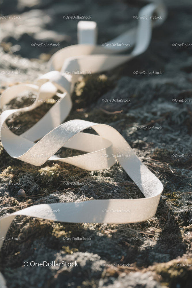 White Ribbon on Rocky Shoreline with Ocean in Background