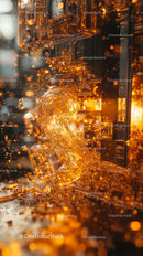 Fiery Molten Glass Sculpture with Amber Lighting Creative Art
