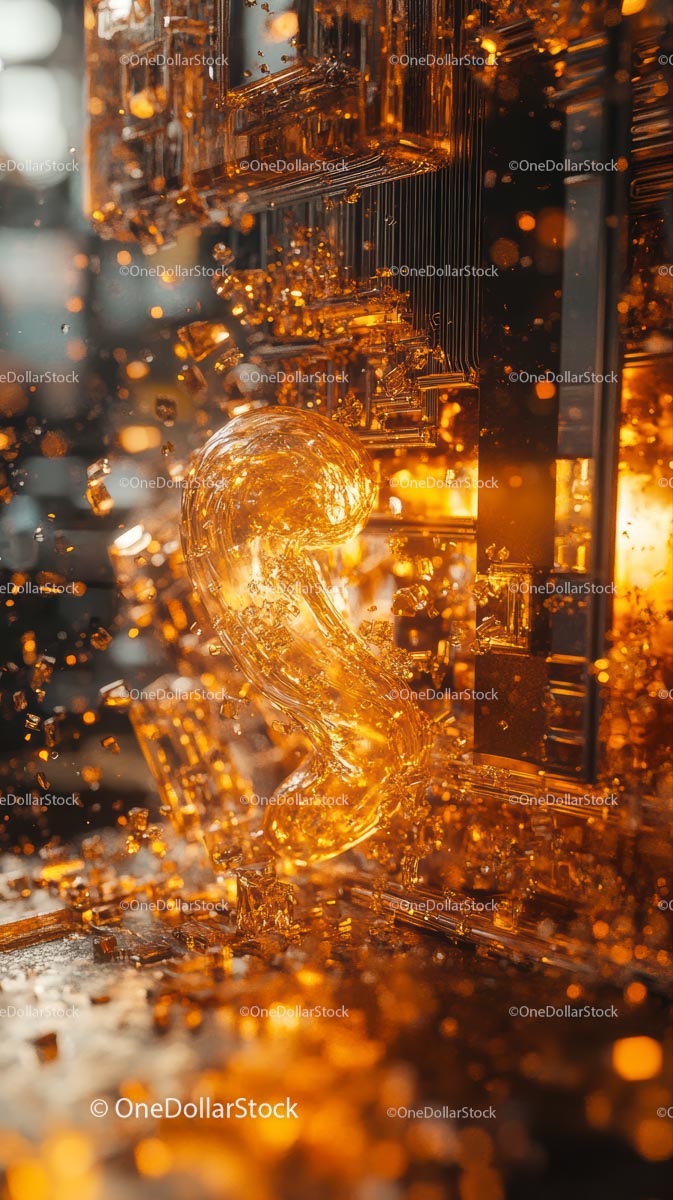 Fiery Molten Glass Sculpture with Amber Lighting Creative Art