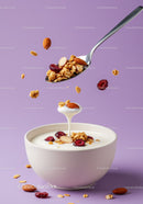 Bowl of yogurt with granola nuts and dried berries