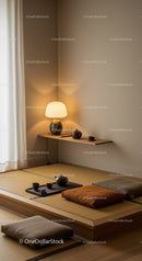 Minimalist Japanese Tea Corner with Soft Ambient Lighting