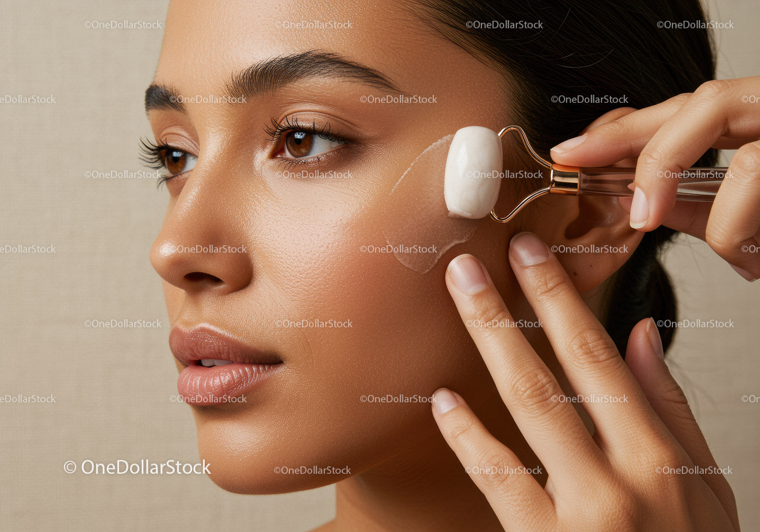 Close-Up of a Woman Receiving Facial Lymphatic Drainage Massage