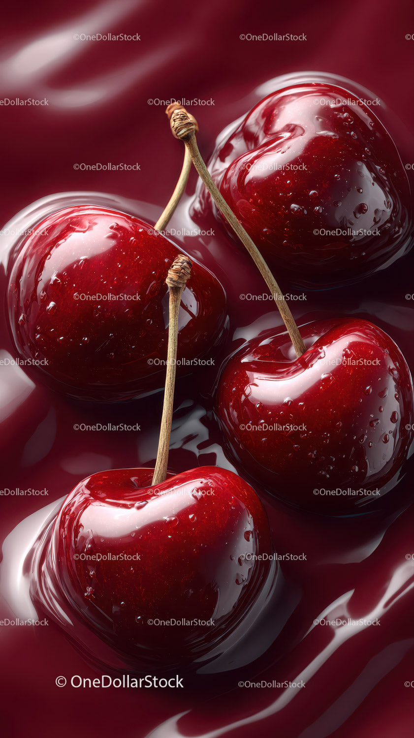 Juicy Fresh Red Cherries with Water Droplets in Close-Up
