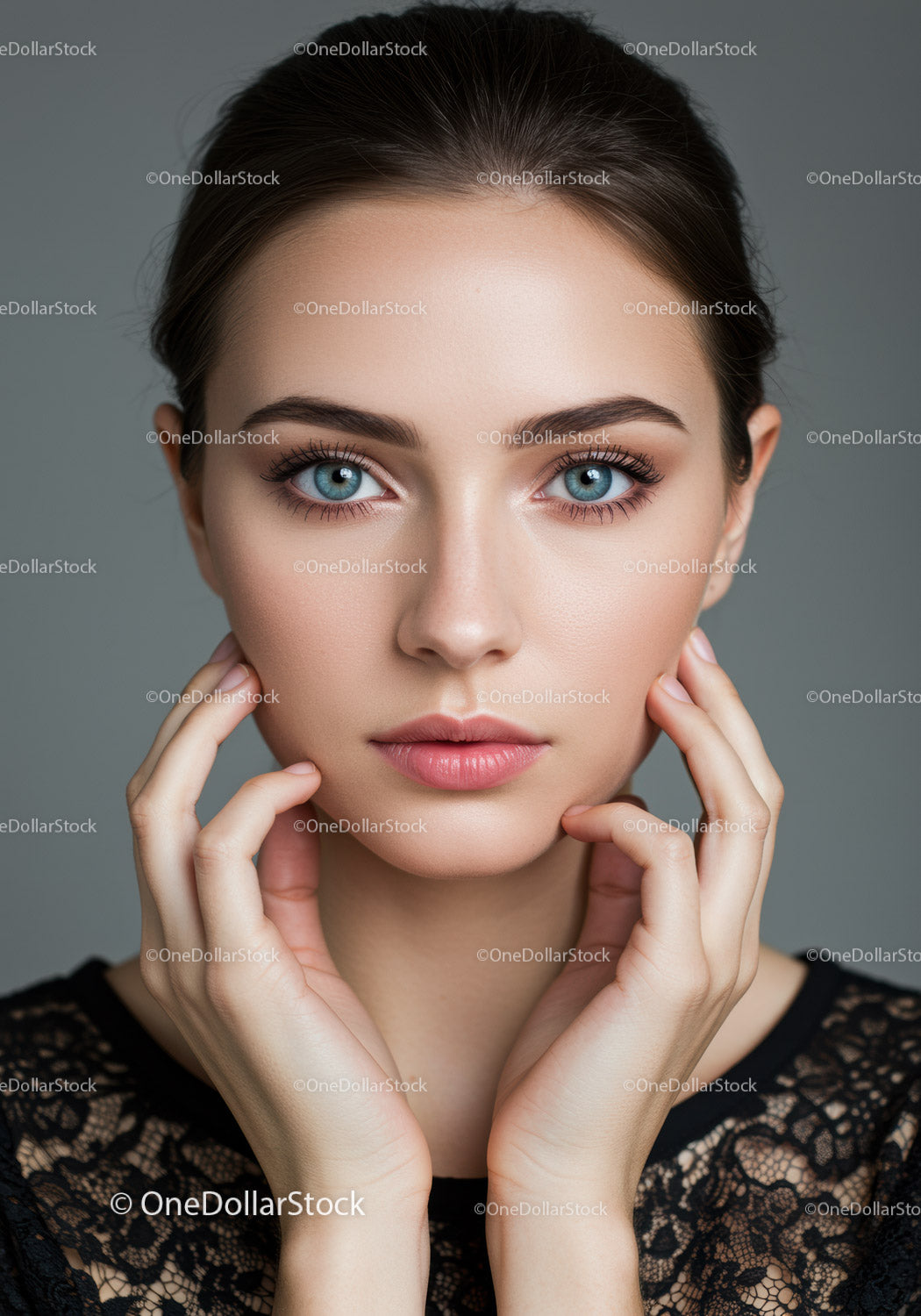Elegant Female Portrait with Blue Eyes and Natural Makeup