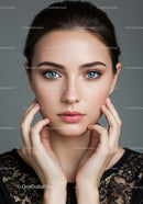 Elegant Female Portrait with Blue Eyes and Natural Makeup