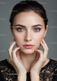 Elegant Female Portrait with Blue Eyes and Natural Makeup
