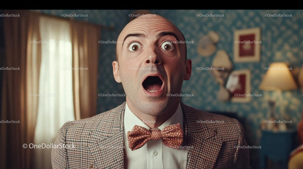 Surprised Man Wearing Checked Blazer And Bow Tie