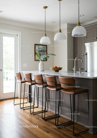 Modern Kitchen with Bar Stools and Pendant Lighting in Cozy Home