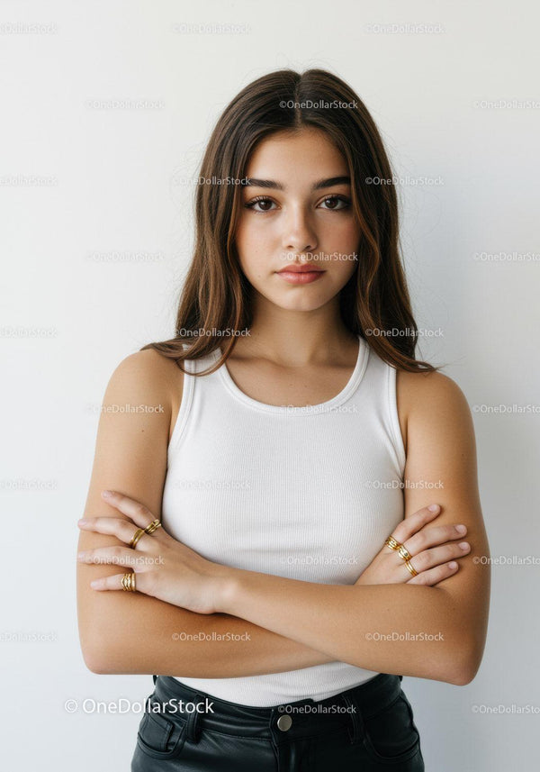 Confident Young Woman Portrait in Casual Style with Crossed Arms