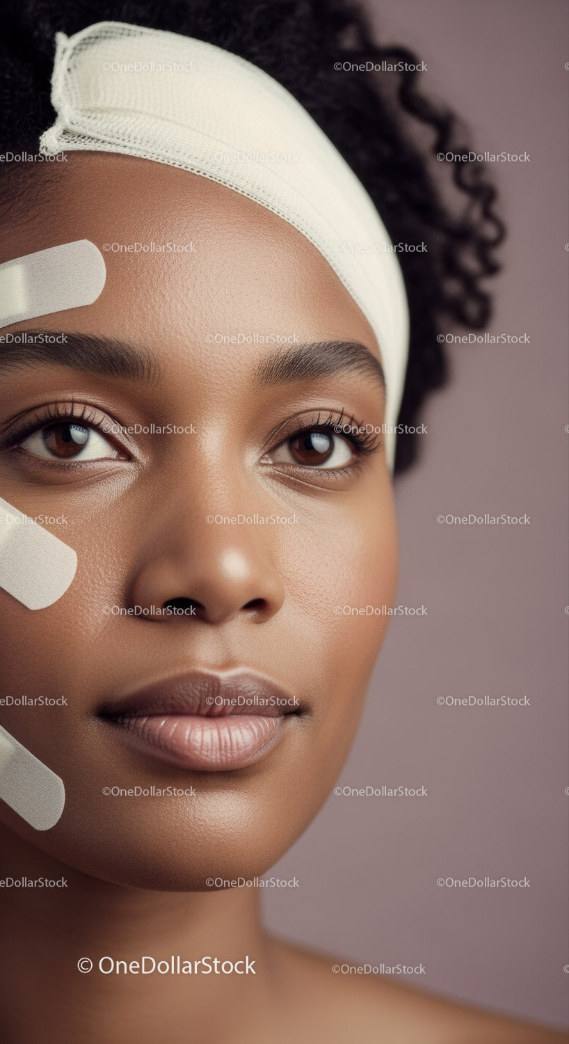 Elegant African American Woman with Natural Skin and Facial Patches