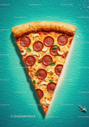 Pepperoni Pizza Slice Floating on Vibrant Water Surface