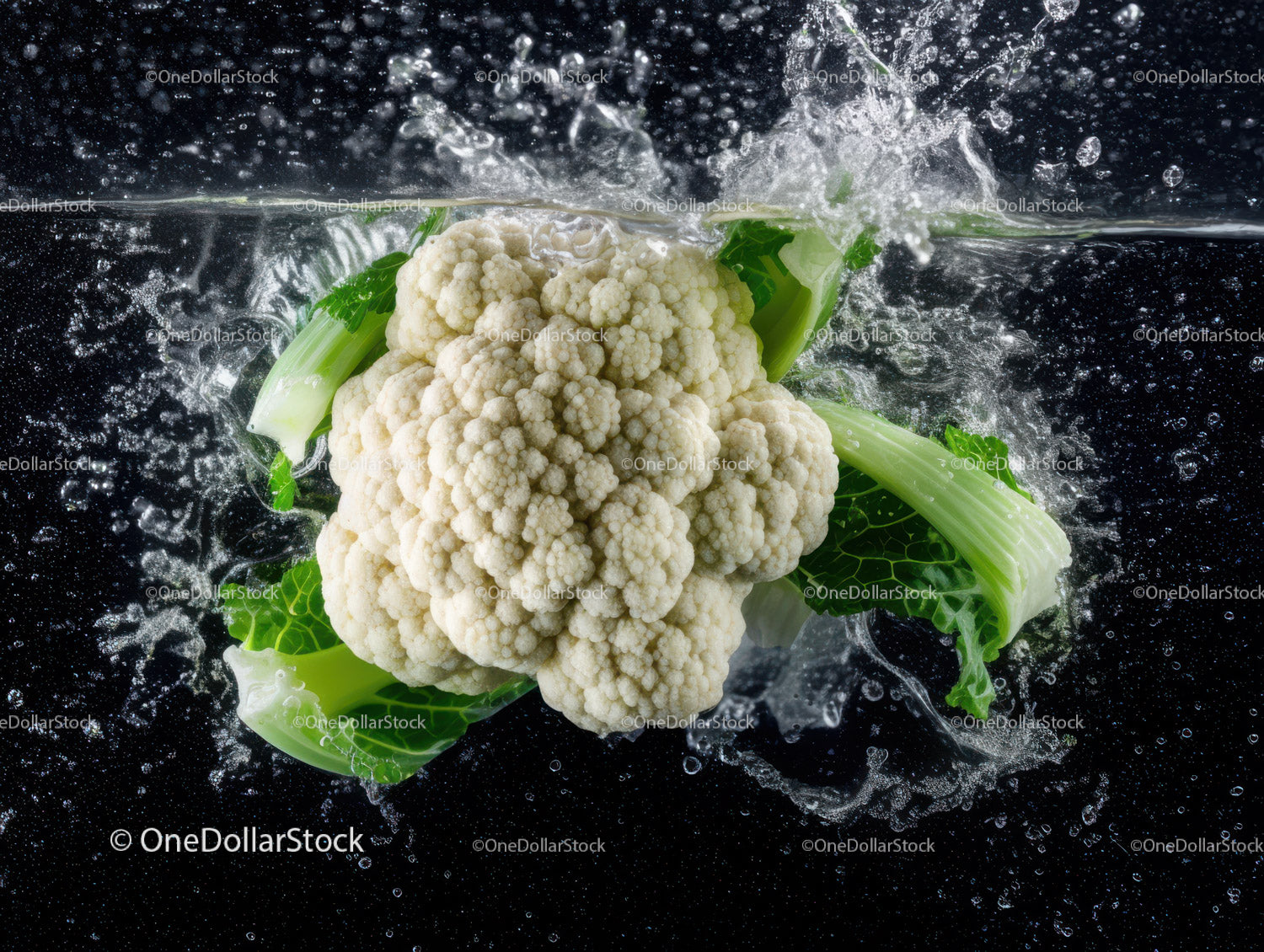Fresh Cauliflower in Water Splash for Healthy Food and Cooking