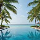 Tropical Beach with Infinity Pool and Palm Trees Ocean View