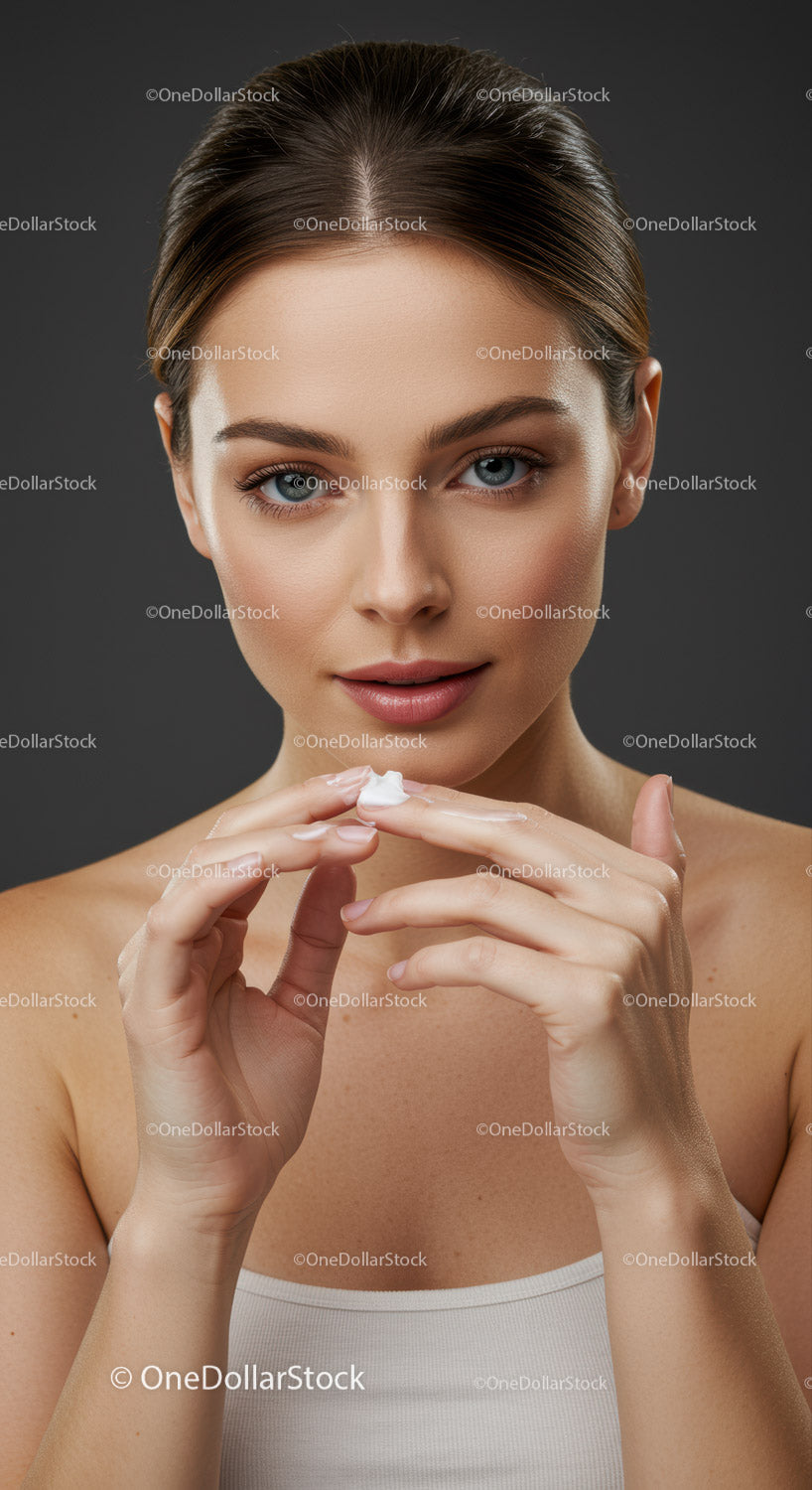 Young Woman Applying Moisturizer for Healthy Skin Beauty Care