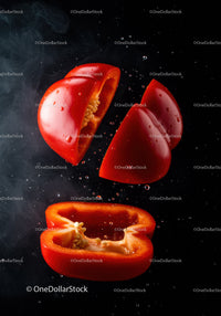 Fresh Red Bell Pepper Halves Floating in Water
