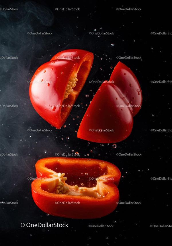 Fresh Red Bell Pepper Halves Floating in Water