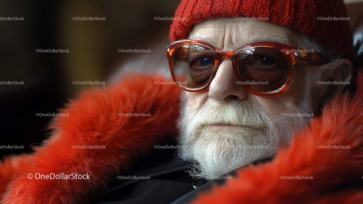 Elderly Man Wearing Orange Sunglasses and Red Beanie in Autumn