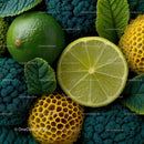 Fresh Lime and Broccoli with Textured Honeycomb Background