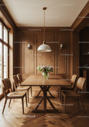 Elegant Wooden Dining Room with Flower Vase and Modern Furniture