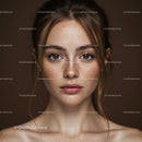 Freckled Woman with Brown Eyes and Natural Makeup Looking at Camera
