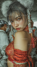Young woman in traditional festival dress with braided hair and silver headband