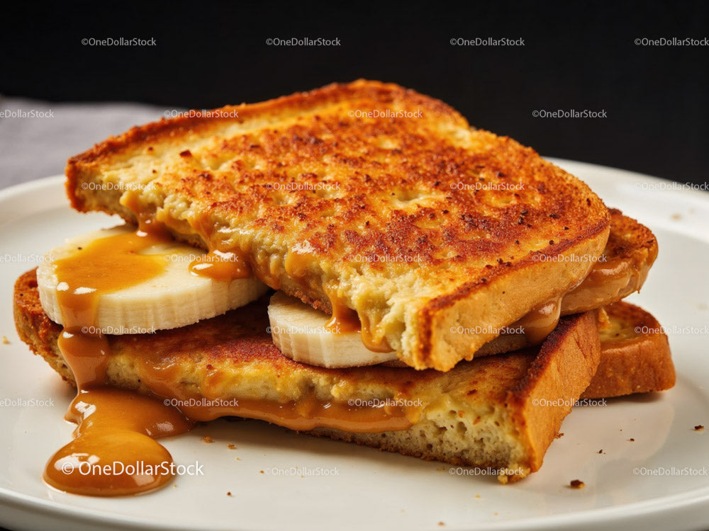 Cheeseburger with Banana Slices and Caramel Sauce on Toast