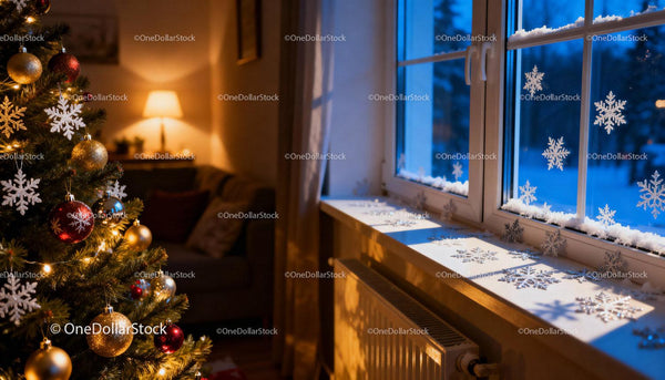 Cozy Christmas Tree with Snowflake Decorations by Window