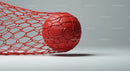 Red Soccer Ball in Goal Net with Dynamic Sports Atmosphere